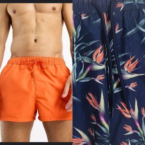 Men's Orange Swim Shorts and Floral Print Swim Trunks